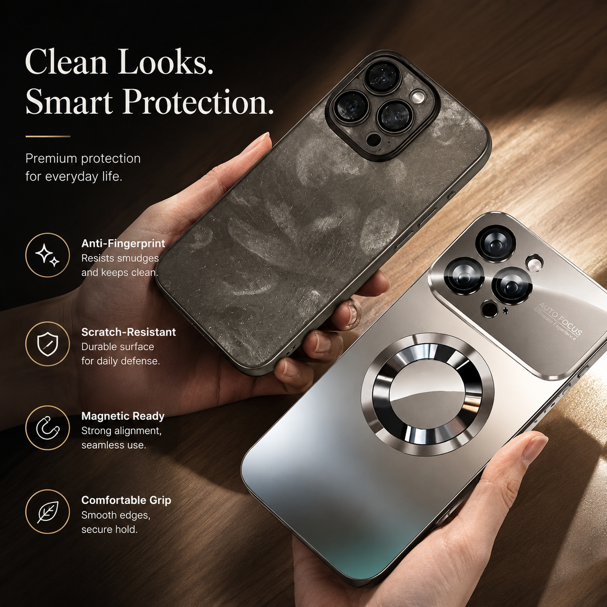 Premium iPhone Case MagSafe Titanium Metallic Magnetic PC TPU Protective Cover Glass Camera Lens Protection Shockproof Slim Wireless Charging Case Design