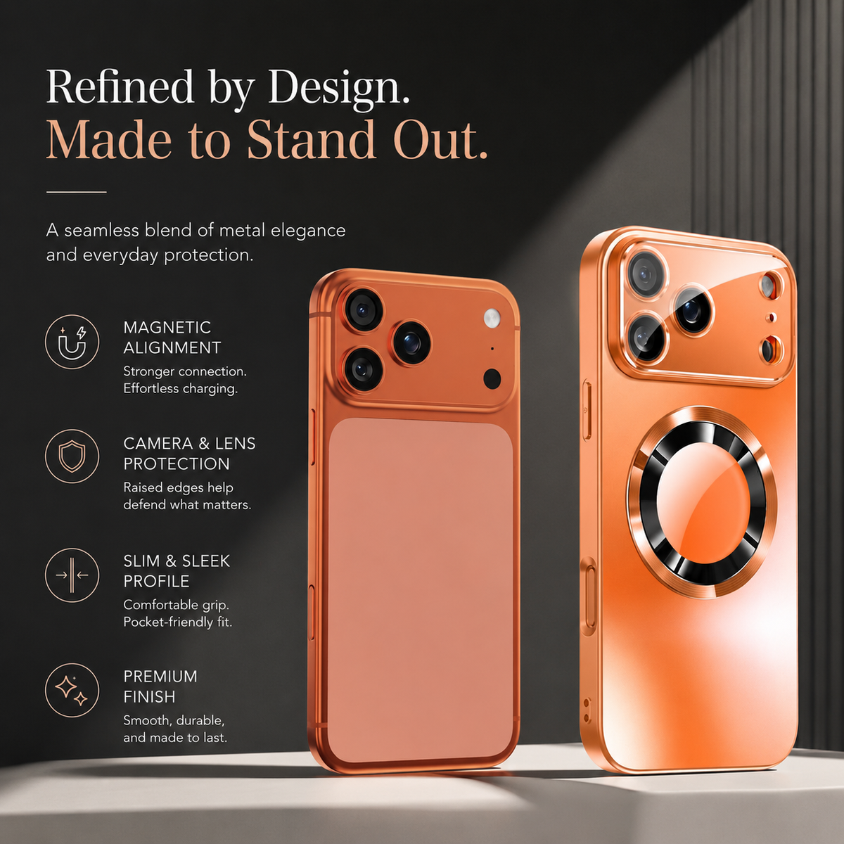 Premium iPhone Case MagSafe Titanium Metallic Magnetic PC TPU Protective Cover Glass Camera Lens Protection Shockproof Slim Wireless Charging Case Design