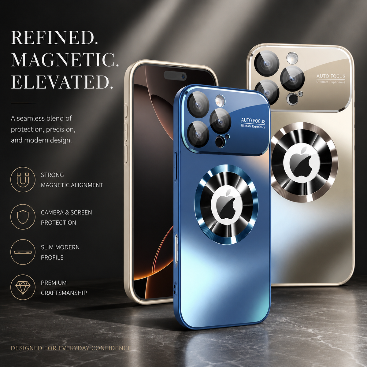 Premium iPhone Case MagSafe Titanium Metallic Matte AG Glass Full Lens Protector Shockproof PC TPU Anti Scratch Non Slip Lightweight Protective Bumper
