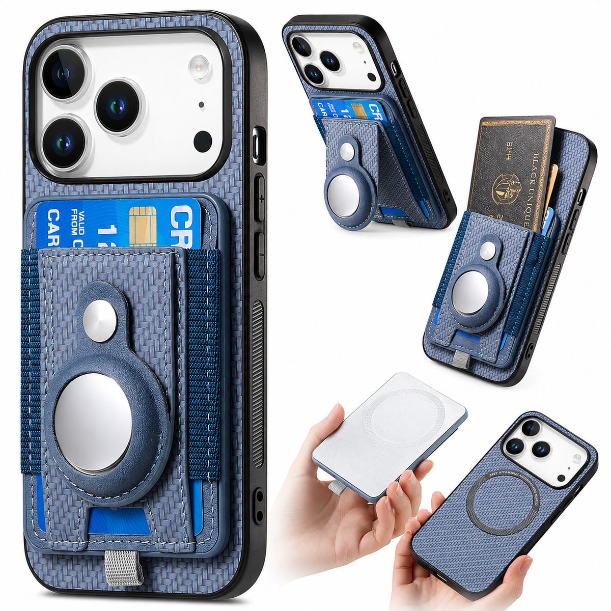 Premium iPhone Case MagSafe Wallet AirTag Holder Card Storage Magnetic Shockproof Protective Cover PC TPU Anti Scratch Non Slip Slim Secure Carry