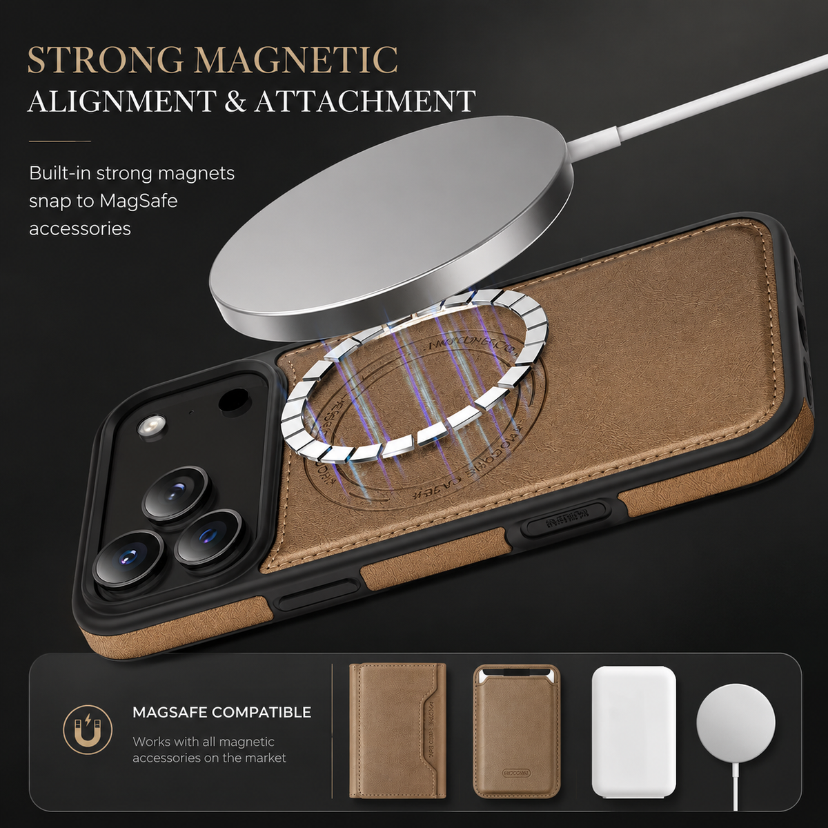 Premium iPhone Case MagSafe Wallet PU Leather RFID Card Holder Magnetic Shockproof Protective Cover Anti Scratch Anti Fingerprint Non Slip Secure Storage