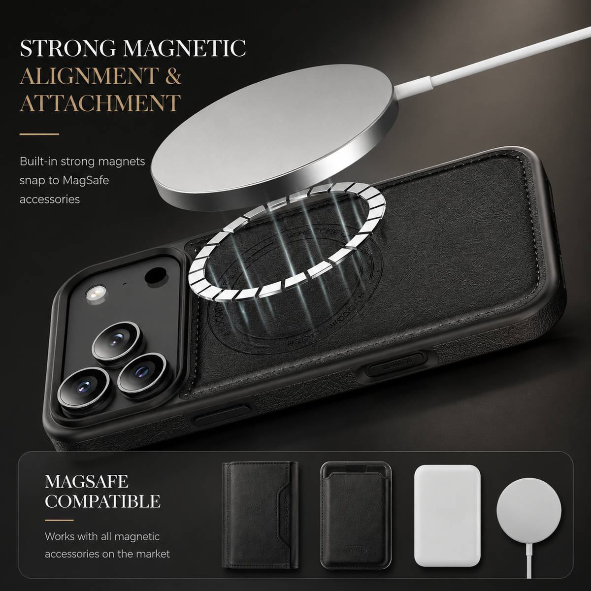 Premium iPhone Case MagSafe Wallet PU Leather RFID Card Holder Magnetic Shockproof Protective Cover Anti Scratch Anti Fingerprint Non Slip Secure Storage
