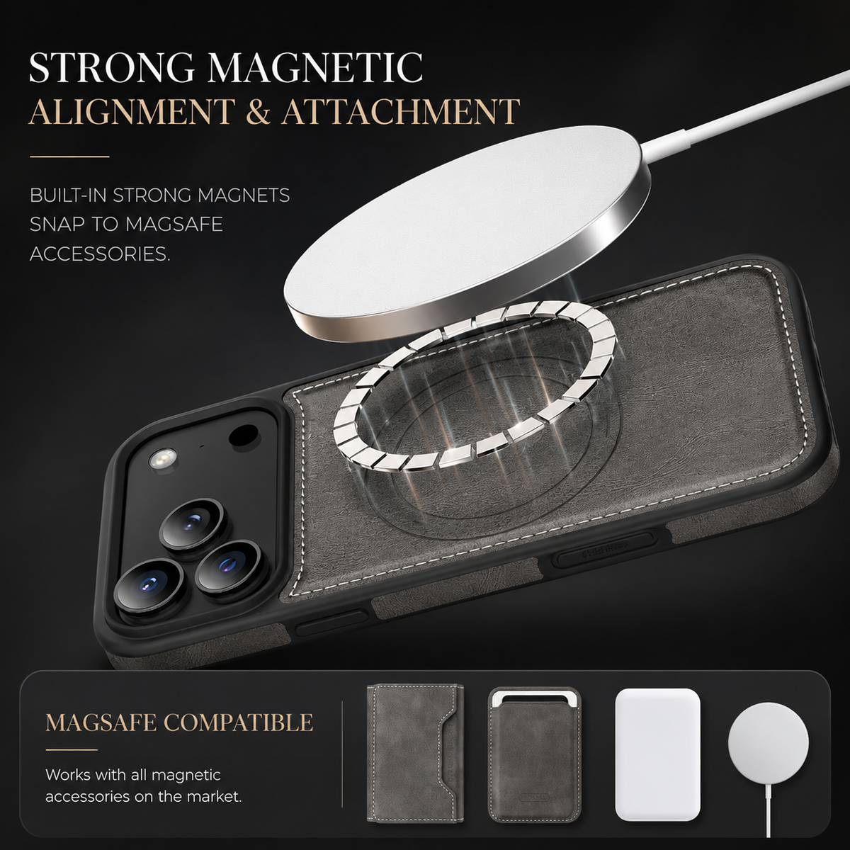 Premium iPhone Case MagSafe Wallet PU Leather RFID Card Holder Magnetic Shockproof Protective Cover Anti Scratch Anti Fingerprint Non Slip Secure Storage
