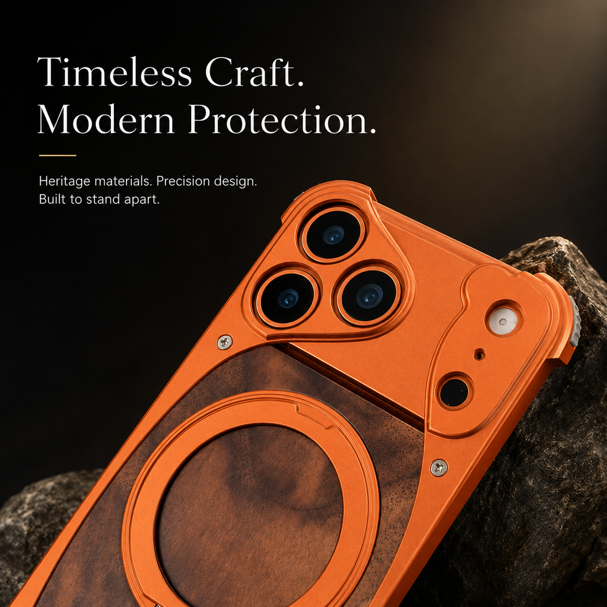 Premium iPhone Case MagSafe Walnut Wood Aluminum Magnetic Shockproof Protective Cover Kickstand Anti Drop Metal Frame Slim Natural Wood Full Coverage