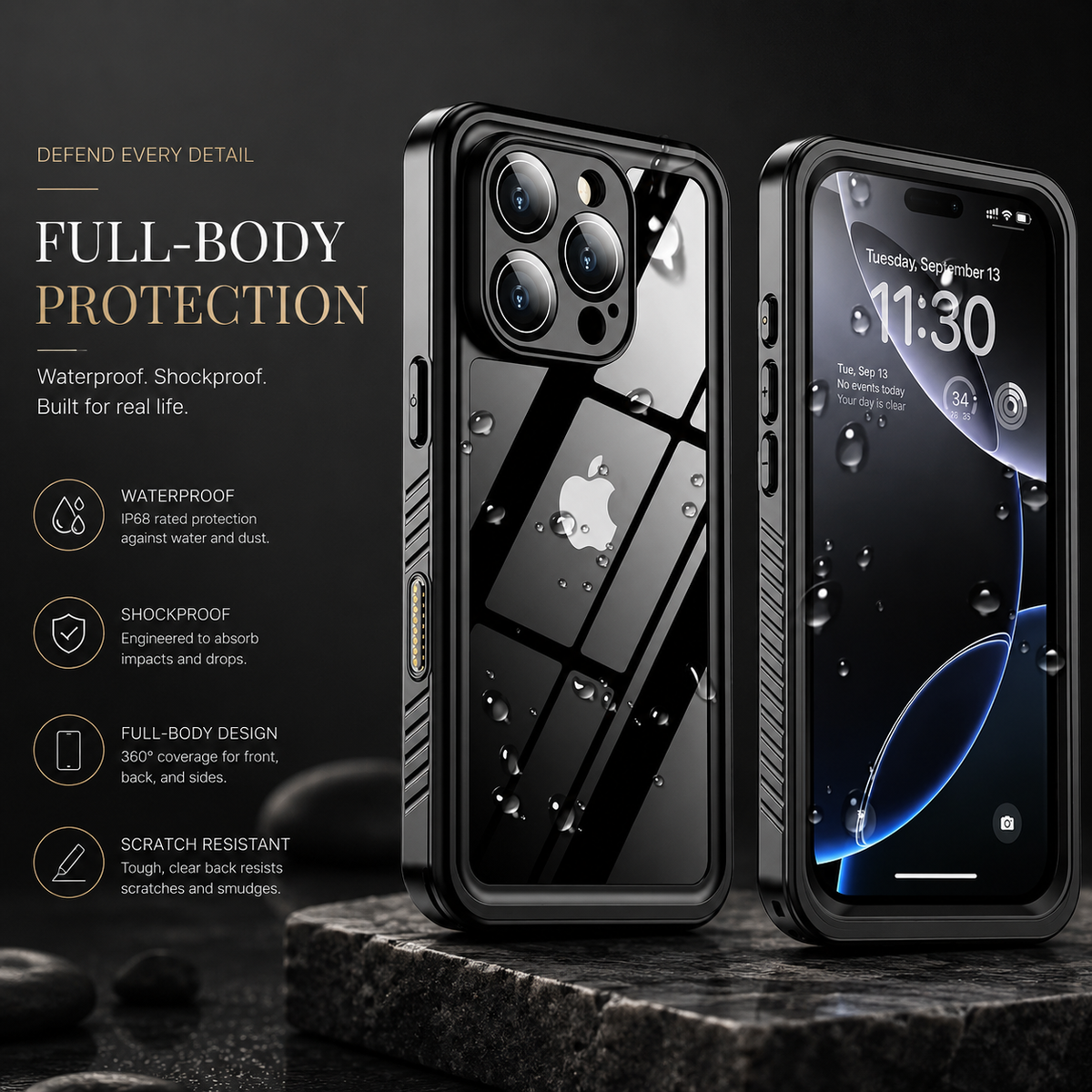 Premium iPhone Case MagSafe Waterproof Full Body Shockproof Protective Cover Built In Screen Protector Dustproof Anti Slip Dual Layer Sealed Rugged Armor