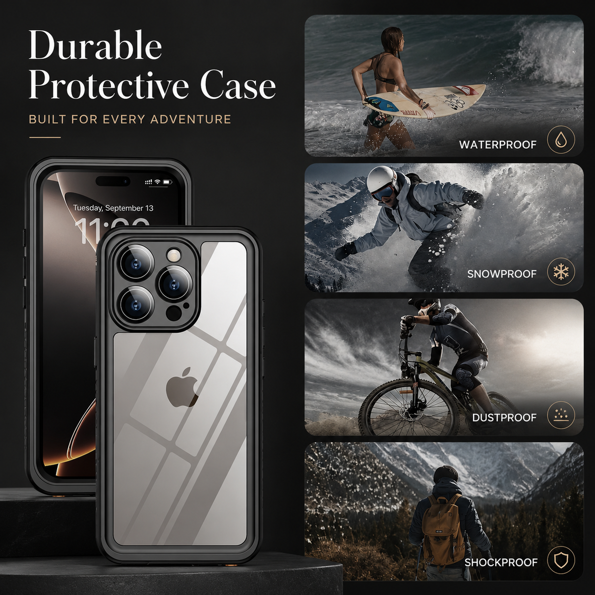 Premium iPhone Case MagSafe Waterproof Full Body Shockproof Protective Cover Built In Screen Protector Dustproof Anti Slip Dual Layer Sealed Rugged Armor