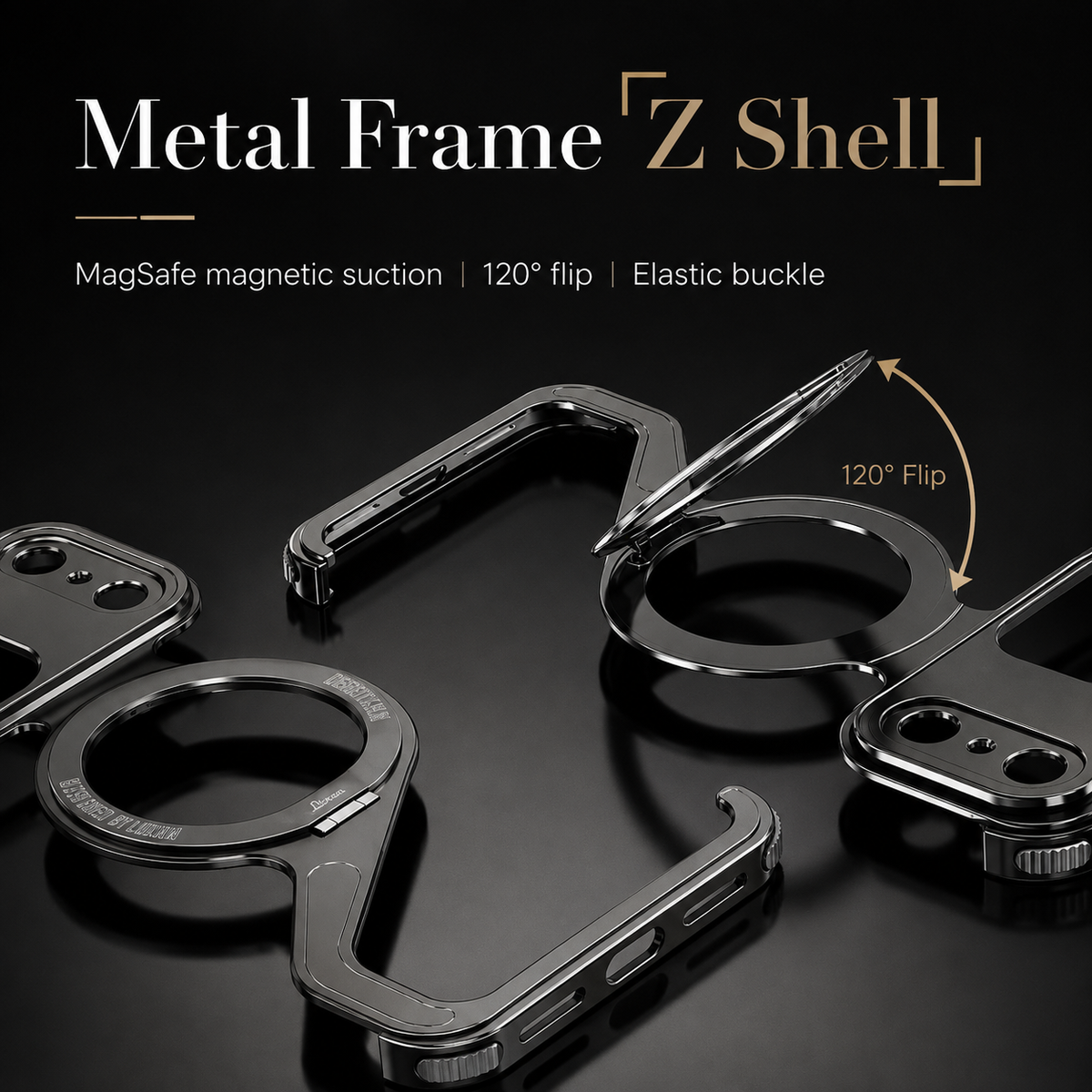 Premium iPhone Case MagSafe Z Shape Aluminum Alloy Frameless Magnetic Shockproof Protective Bumper Anti Scratch Slim Lightweight Metal Open Back Design