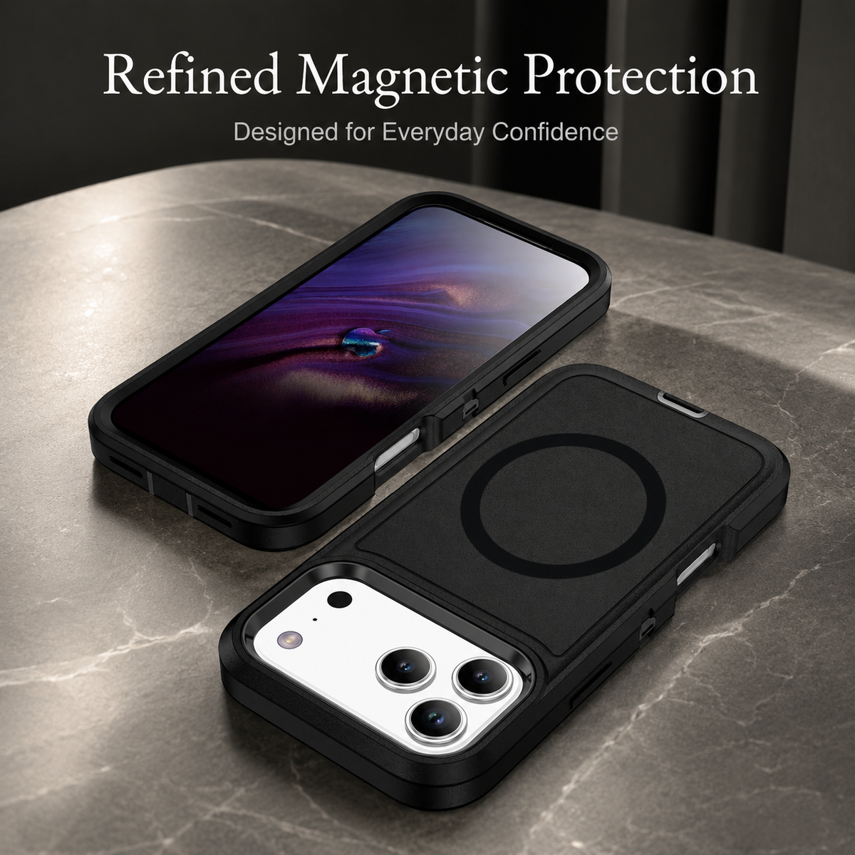 Premium iPhone Case Magnetic 3 in 1 Heavy Duty Armor Shockproof PC TPU Protective Cover Anti Drop Reinforced Bumper Rugged Wireless Charging Case