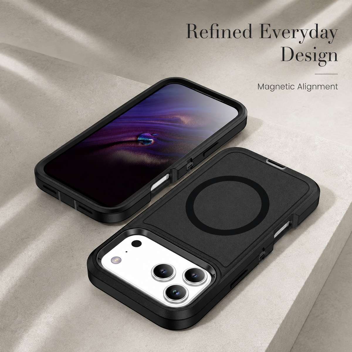 Premium iPhone Case Magnetic 3 in 1 Heavy Duty Armor Shockproof PC TPU Protective Cover Anti Drop Reinforced Bumper Rugged Wireless Charging Case