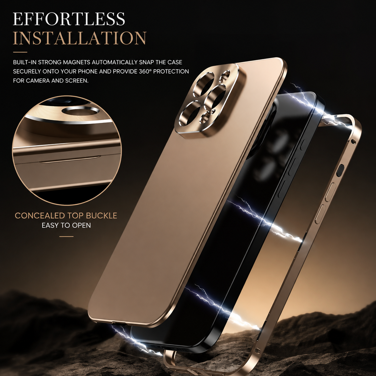 Premium iPhone Case Magnetic Aluminum Frame Shockproof Protective Cover Full Camera Lens Protection Slim Metal Design Wireless Charging Compatible