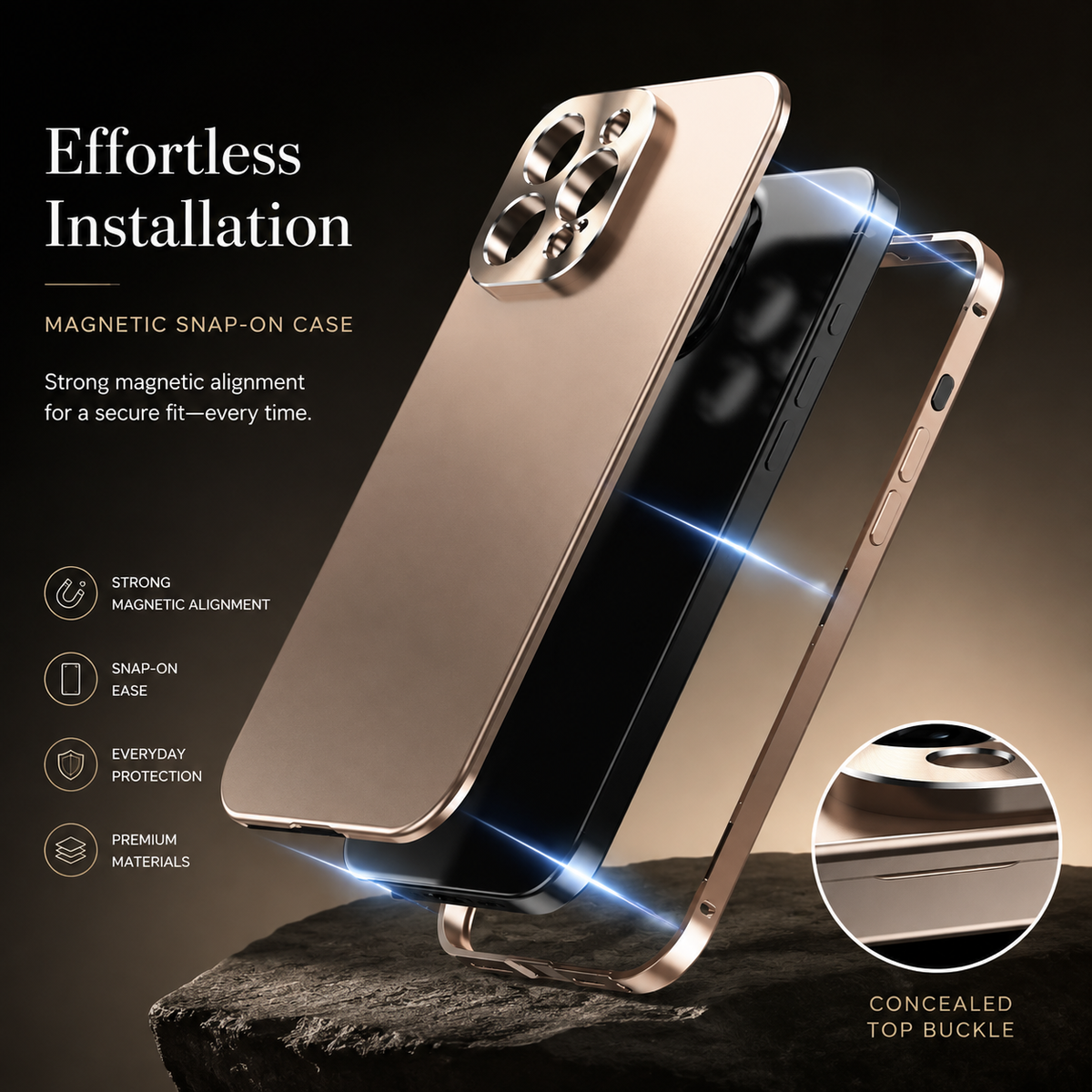 Premium iPhone Case Magnetic Aluminum Frame Shockproof Protective Cover Full Camera Lens Protection Slim Metal Design Wireless Charging Compatible
