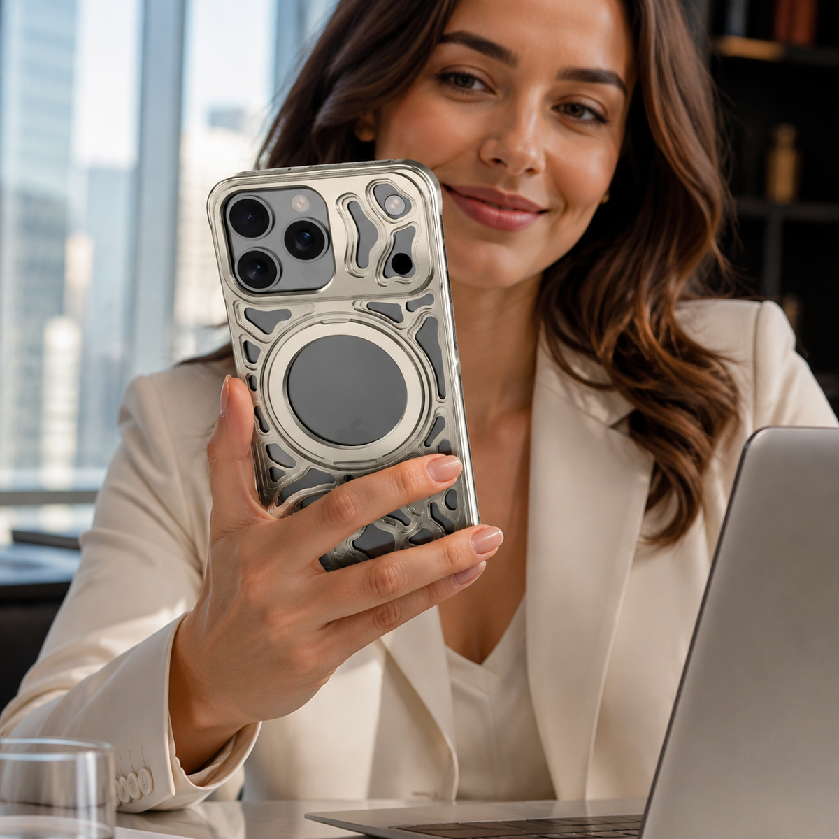 Premium iPhone Case Magnetic Aluminum Maze Pattern Ring Kickstand Shockproof Metal Protective Cover Geometric Non Slip Tough Slim Reinforced Bumper Case
