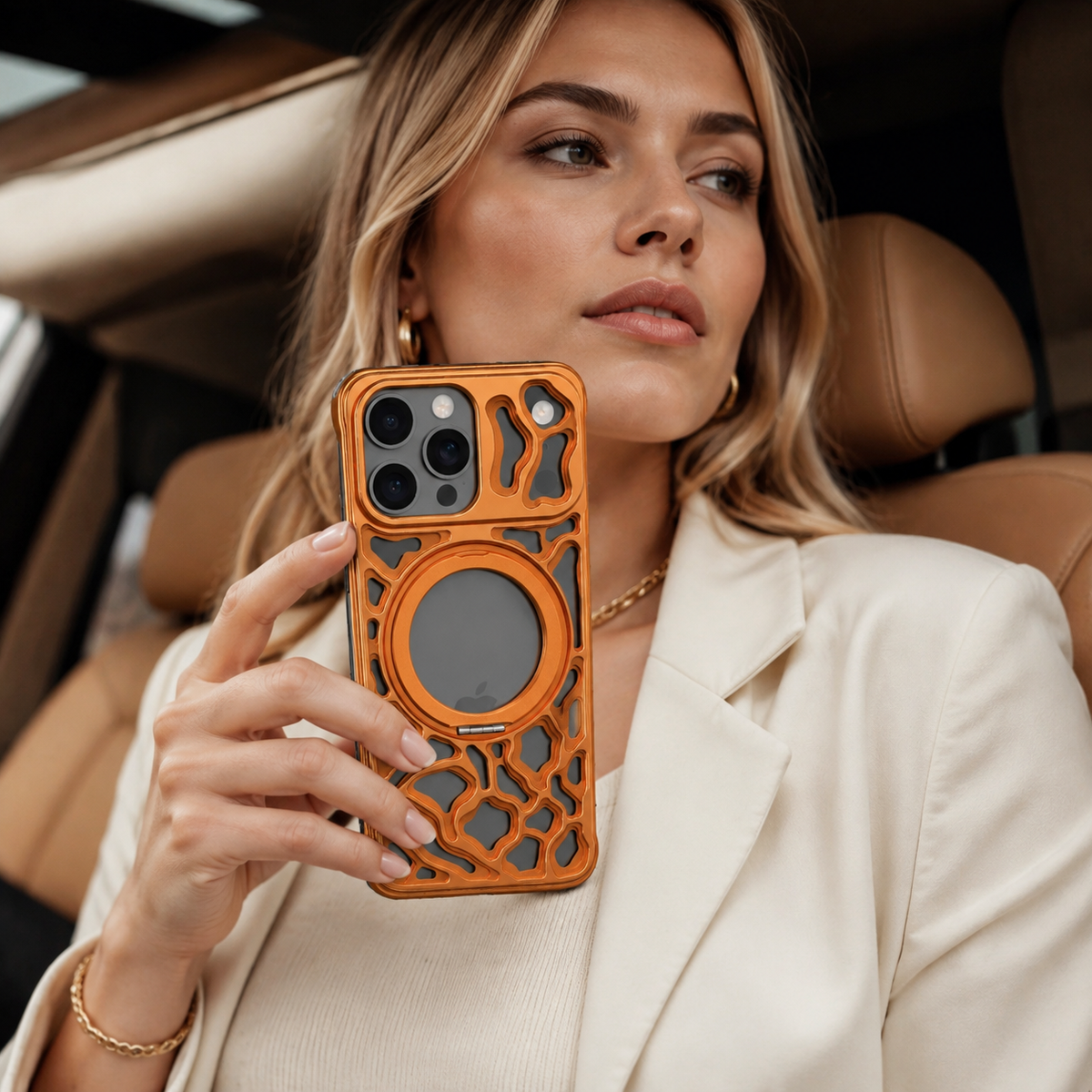 Premium iPhone Case Magnetic Aluminum Maze Pattern Ring Kickstand Shockproof Metal Protective Cover Geometric Non Slip Tough Slim Reinforced Bumper Case