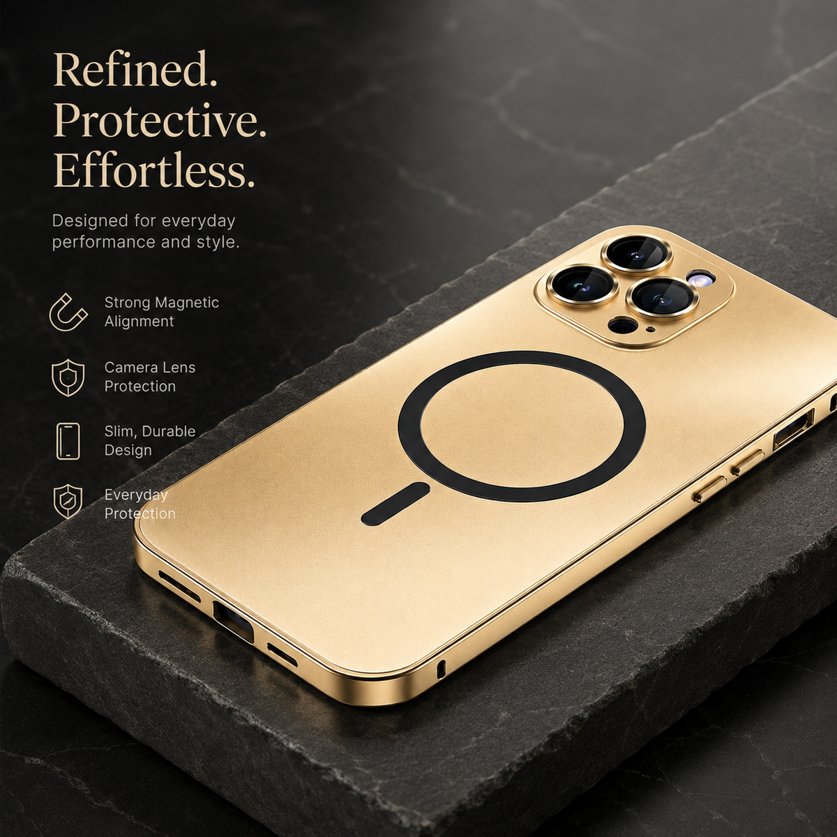 Premium iPhone Case Magnetic Aluminum Metal Frame Cover Hard PC Back MagSafe Shockproof Matte Anti Fingerprint Camera Lens Protection Slim Design