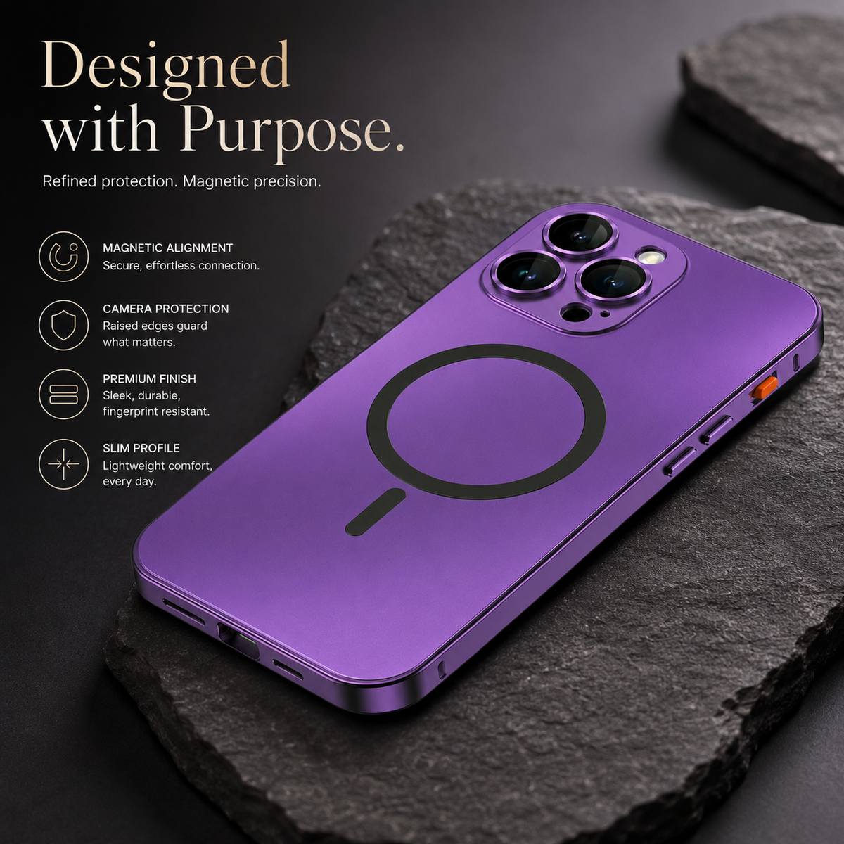Premium iPhone Case Magnetic Aluminum Metal Frame Cover Hard PC Back MagSafe Shockproof Matte Anti Fingerprint Camera Lens Protection Slim Design