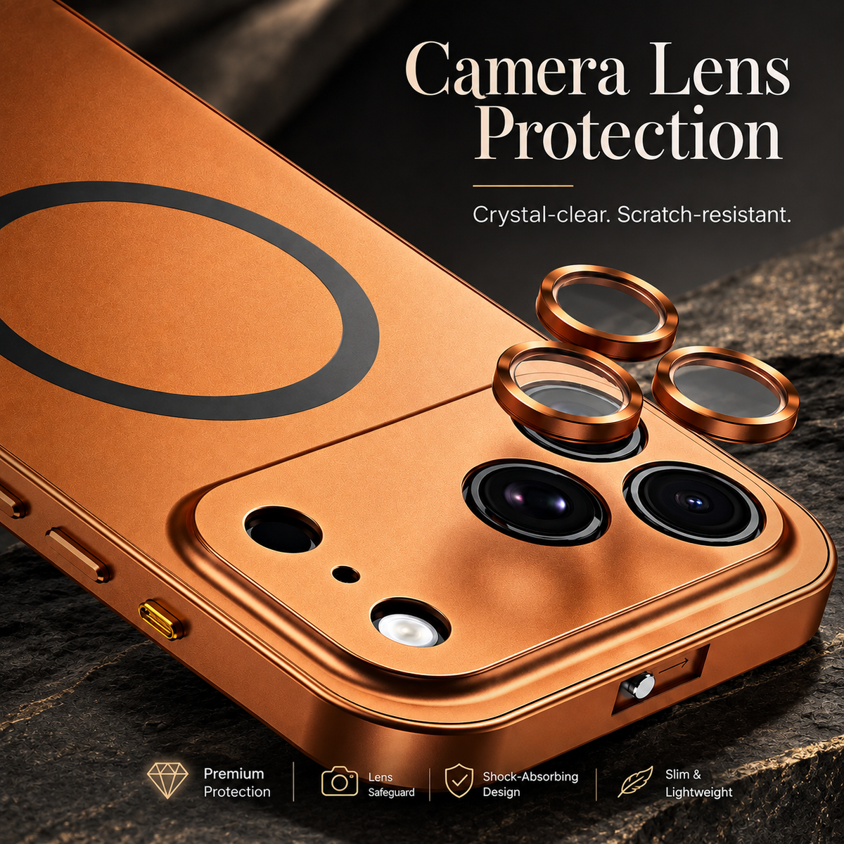 Premium iPhone Case Magnetic Aluminum Metal Frame Cover Hard PC Back MagSafe Shockproof Matte Anti Fingerprint Camera Lens Protection Slim Design