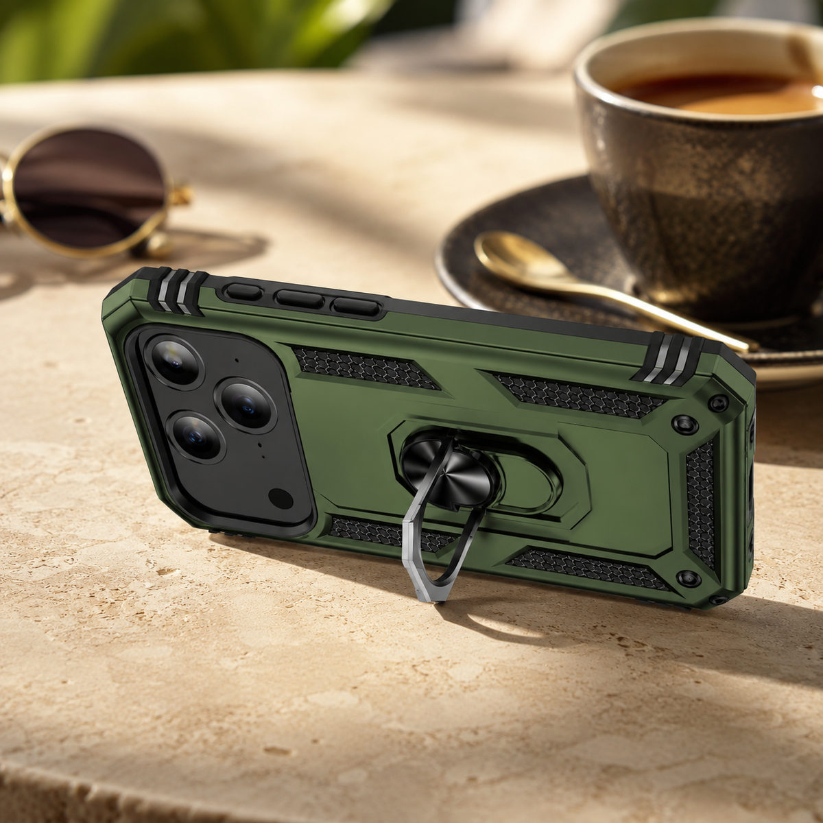Premium iPhone Case Magnetic Armor Shockproof PC TPU Metal Ring Holder Dual Layer Anti Scratch Matte Non Slip Heavy Duty Protective Bumper Cover