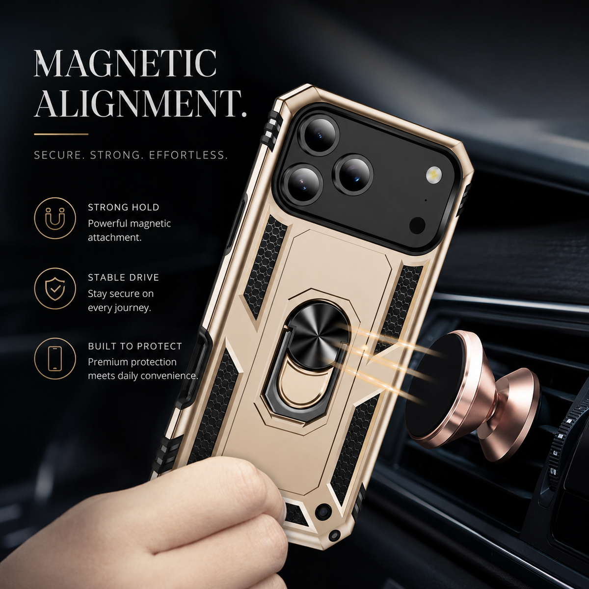 Premium iPhone Case Magnetic Armor Shockproof PC TPU Metal Ring Holder Dual Layer Anti Scratch Matte Non Slip Heavy Duty Protective Bumper Cover
