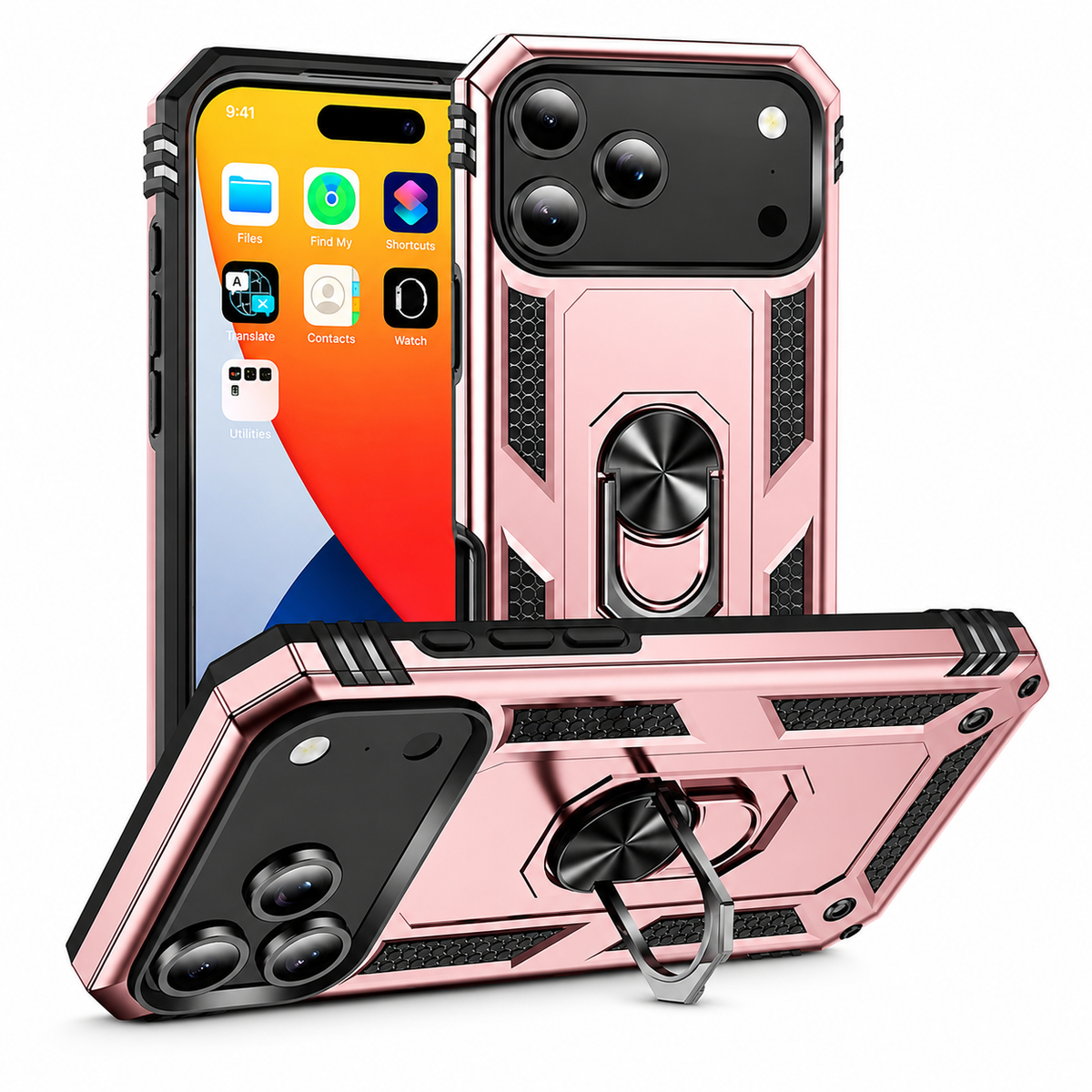 Premium iPhone Case Magnetic Armor Shockproof PC TPU Metal Ring Holder Dual Layer Anti Scratch Matte Non Slip Heavy Duty Protective Bumper Cover