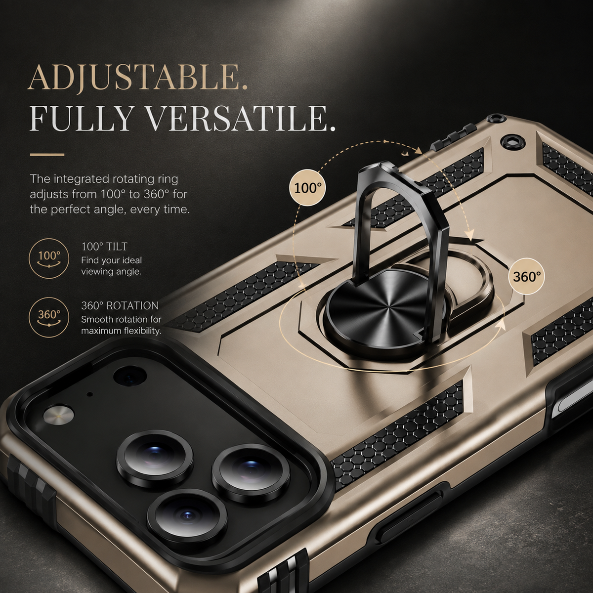 Premium iPhone Case Magnetic Armor Shockproof PC TPU Metal Ring Holder Dual Layer Anti Scratch Matte Non Slip Heavy Duty Protective Bumper Cover