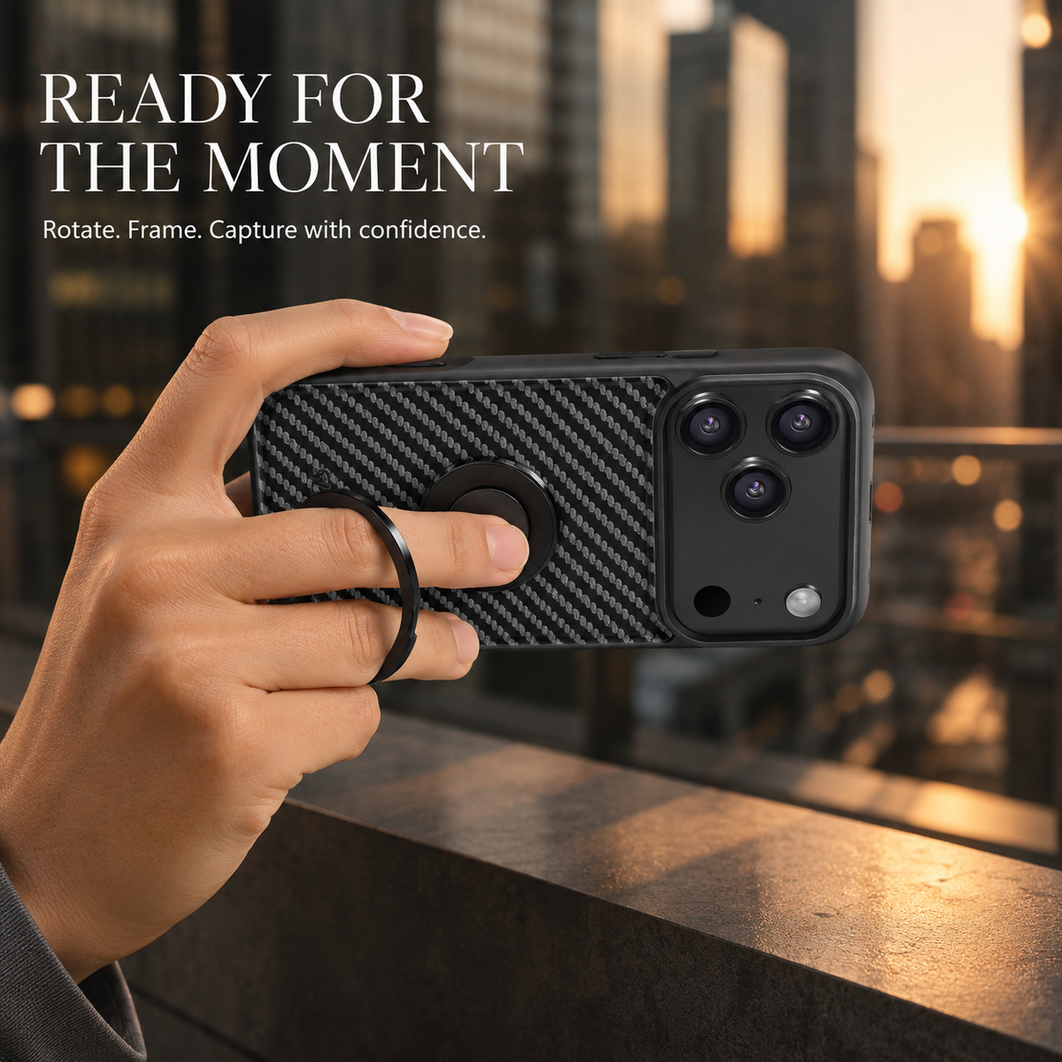 Premium iPhone Case Magnetic Carbon Fiber Faux Leather 360 Rotating Ring Stand Shockproof PC TPU Anti Scratch Non Slip Dual Layer Protective Cover