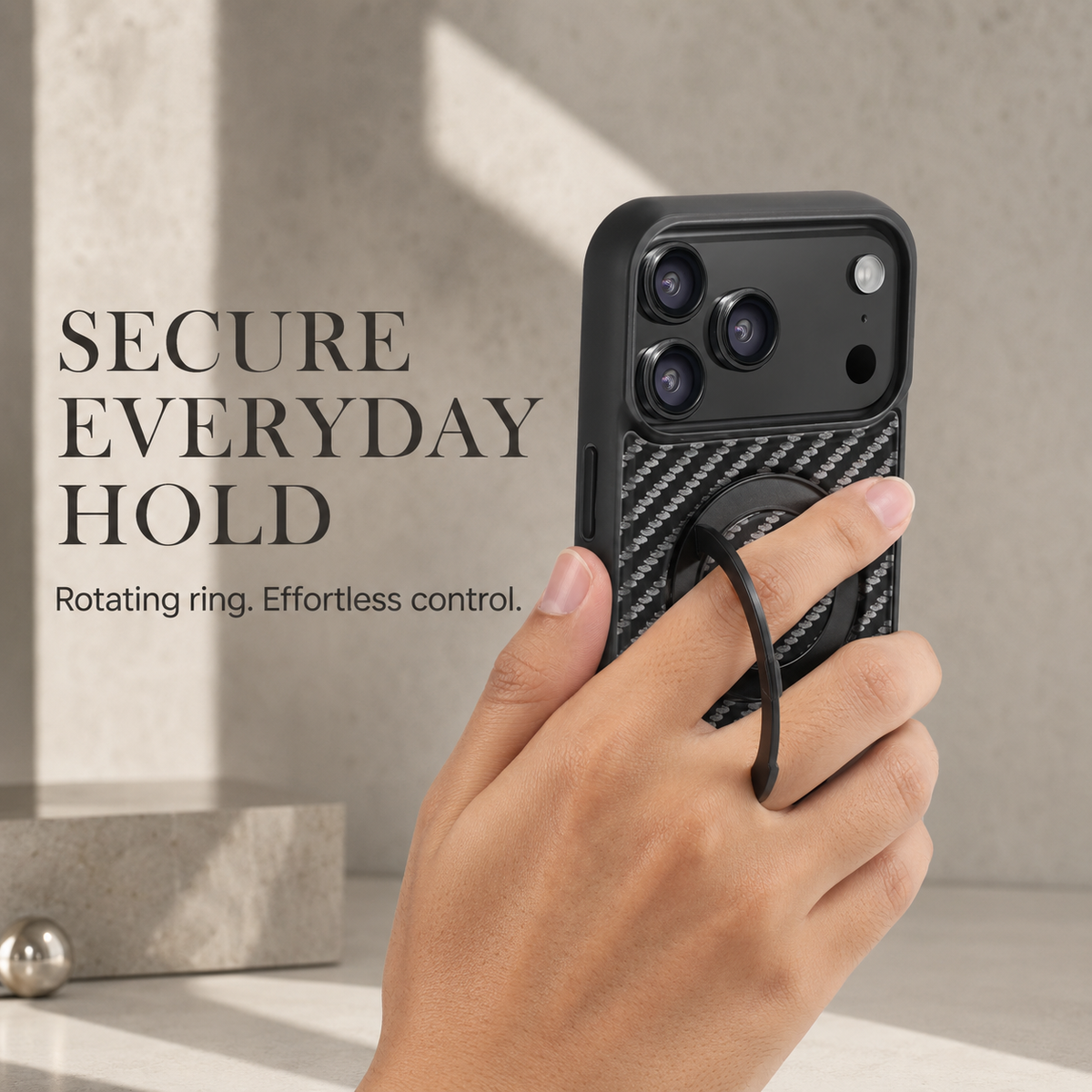 Premium iPhone Case Magnetic Carbon Fiber Faux Leather 360 Rotating Ring Stand Shockproof PC TPU Anti Scratch Non Slip Dual Layer Protective Cover
