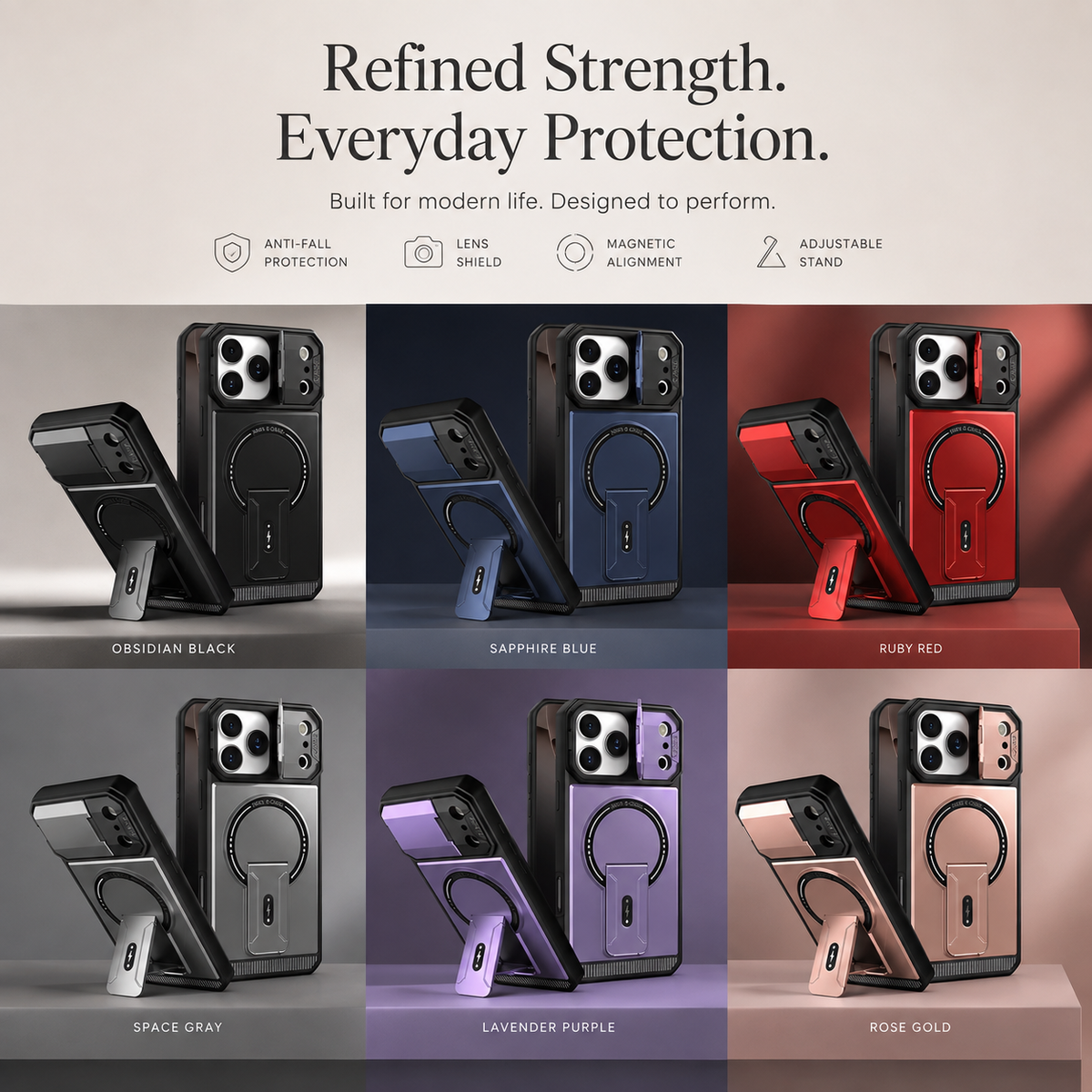 Premium iPhone Case Magnetic Carbon Fiber Leather Kickstand Camera Lens Protection Shockproof Slim Stand Holder Protective Cover
