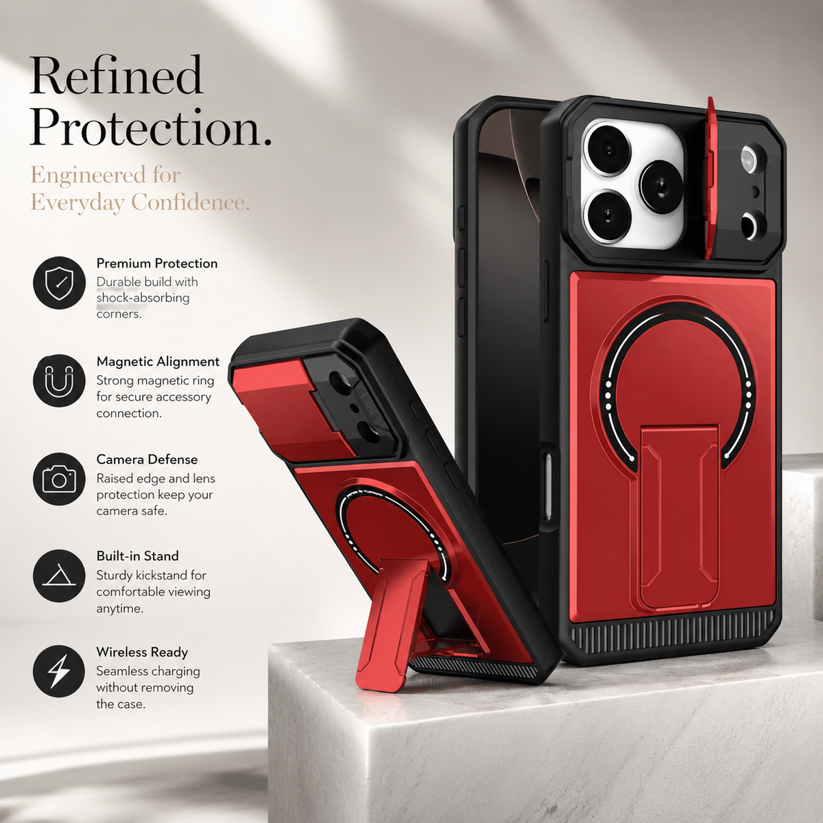 Premium iPhone Case Magnetic Carbon Fiber Leather Kickstand Camera Lens Protection Shockproof Slim Stand Holder Protective Cover