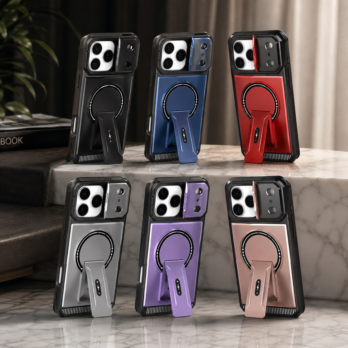 Premium iPhone Case Magnetic Carbon Fiber Leather Kickstand Camera Lens Protection Shockproof Slim Stand Holder Protective Cover
