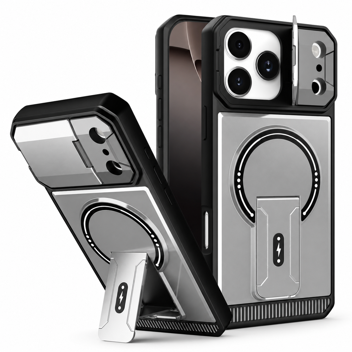 Premium iPhone Case Magnetic Carbon Fiber Leather Kickstand Camera Lens Protection Shockproof Slim Stand Holder Protective Cover