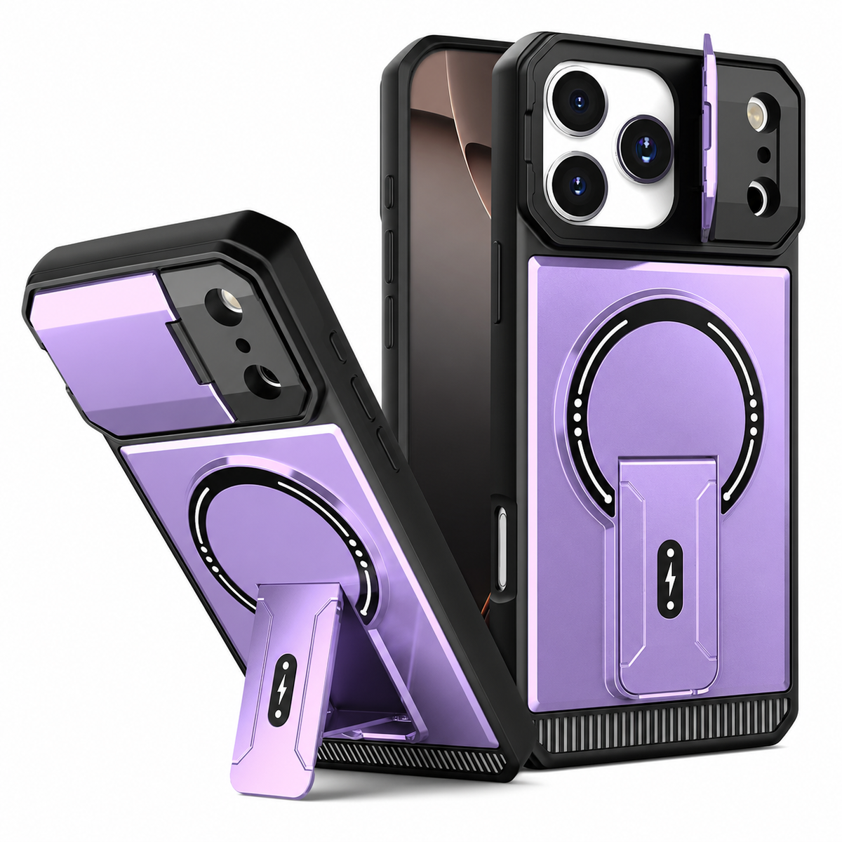Premium iPhone Case Magnetic Carbon Fiber Leather Kickstand Camera Lens Protection Shockproof Slim Stand Holder Protective Cover
