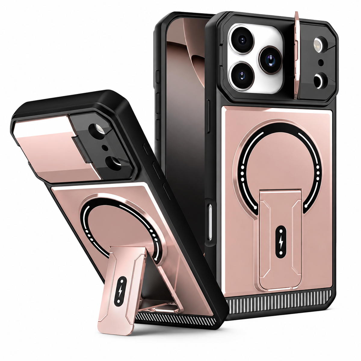 Premium iPhone Case Magnetic Carbon Fiber Leather Kickstand Camera Lens Protection Shockproof Slim Stand Holder Protective Cover