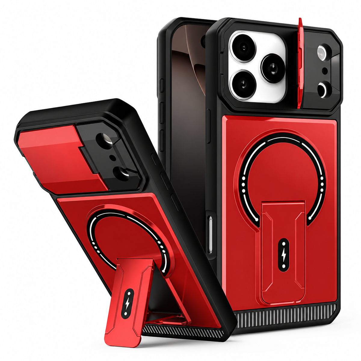 Premium iPhone Case Magnetic Carbon Fiber Leather Kickstand Camera Lens Protection Shockproof Slim Stand Holder Protective Cover