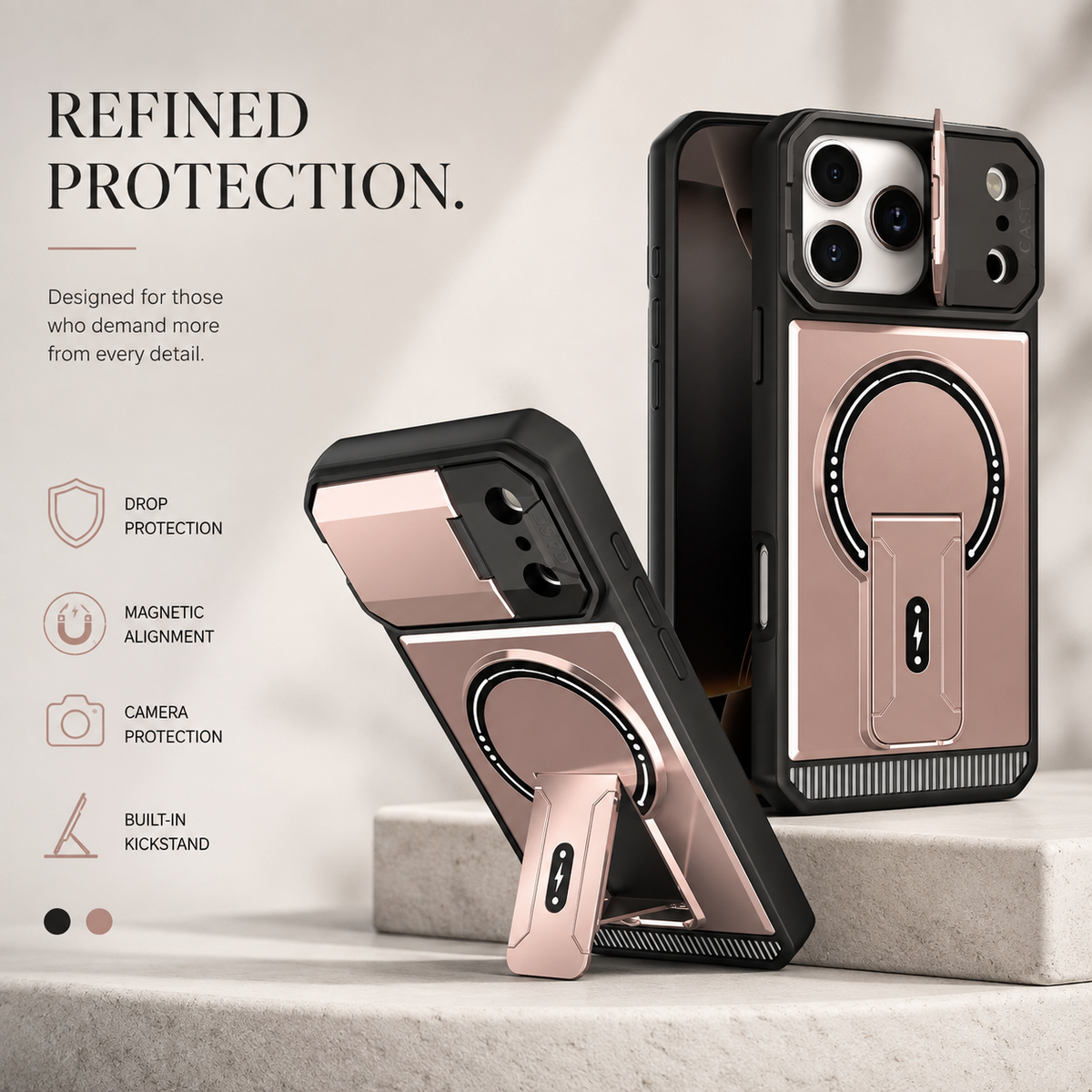 Premium iPhone Case Magnetic Carbon Fiber Leather Kickstand Camera Lens Protection Shockproof Slim Stand Holder Protective Cover