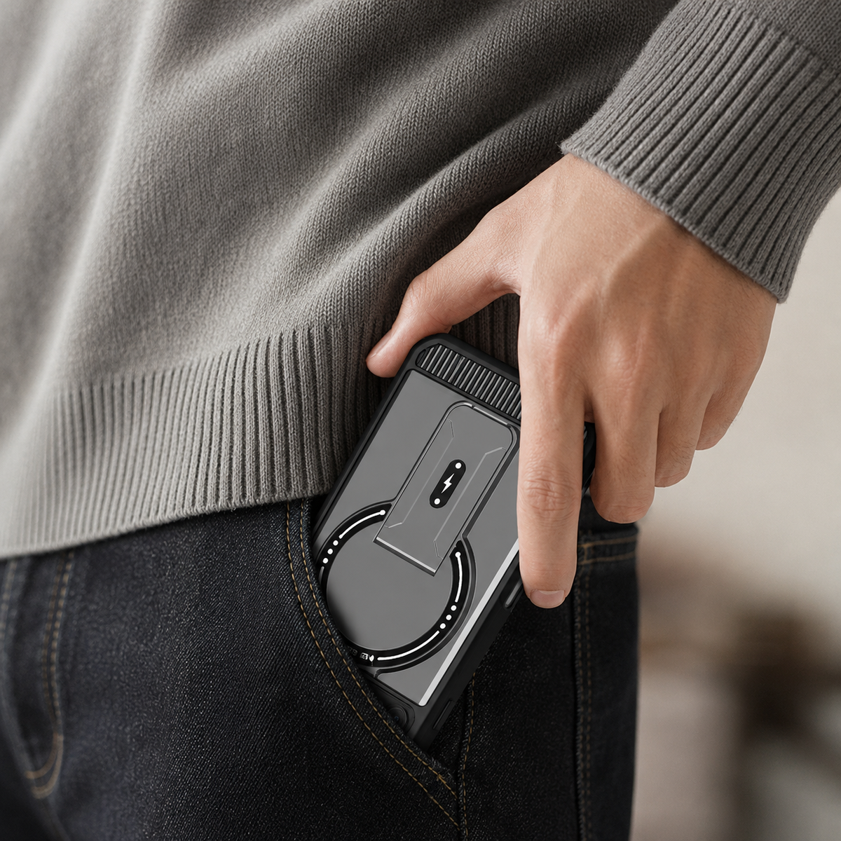 Premium iPhone Case Magnetic Carbon Fiber Leather Kickstand Camera Lens Protector Stand Holder Shockproof Slim Protective Cover