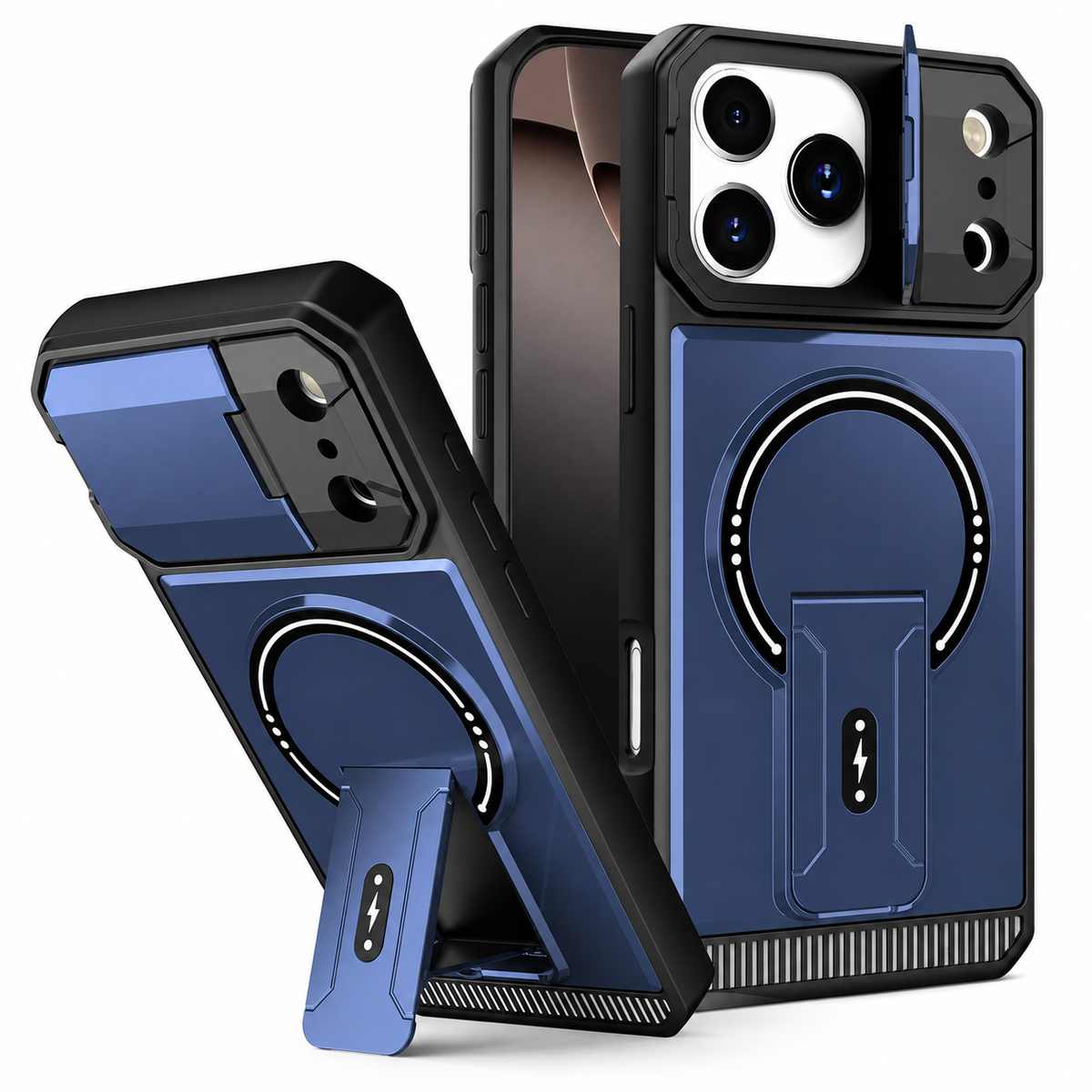 Premium iPhone Case Magnetic Carbon Fiber Leather Kickstand Camera Lens Protector Stand Holder Shockproof Slim Protective Cover
