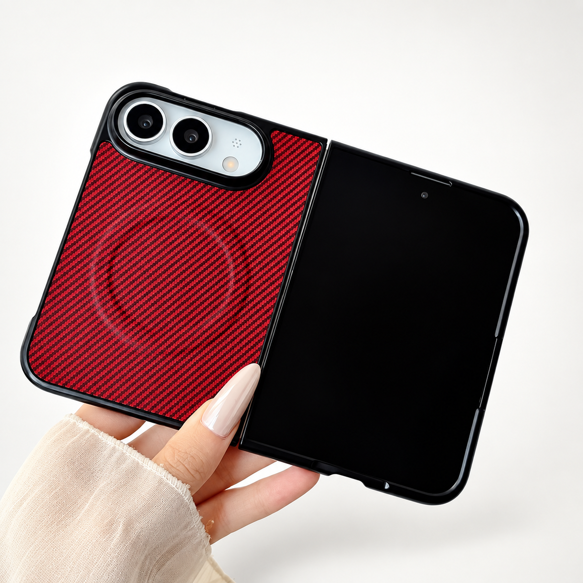 Premium iPhone Case Magnetic Carbon Fiber Texture Soft TPU Foldable Shockproof Anti Knock Wireless Charging Slim Protective Back Cover Case Design