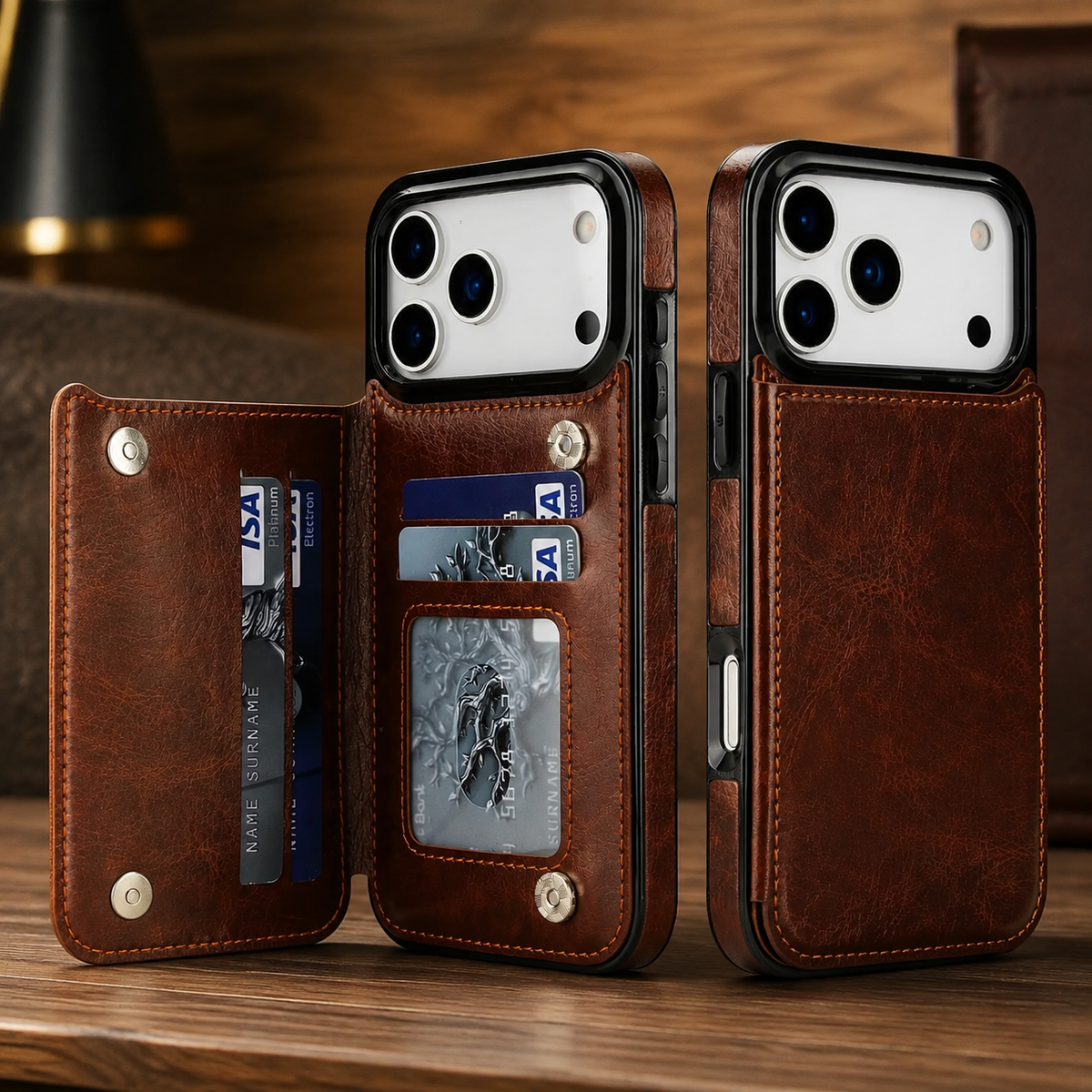 Premium iPhone Case Magnetic Flip Wallet Cover Faux Leather Card Holder Kickstand Shockproof Full Protection Camera Lens Guard Slim Protective Design