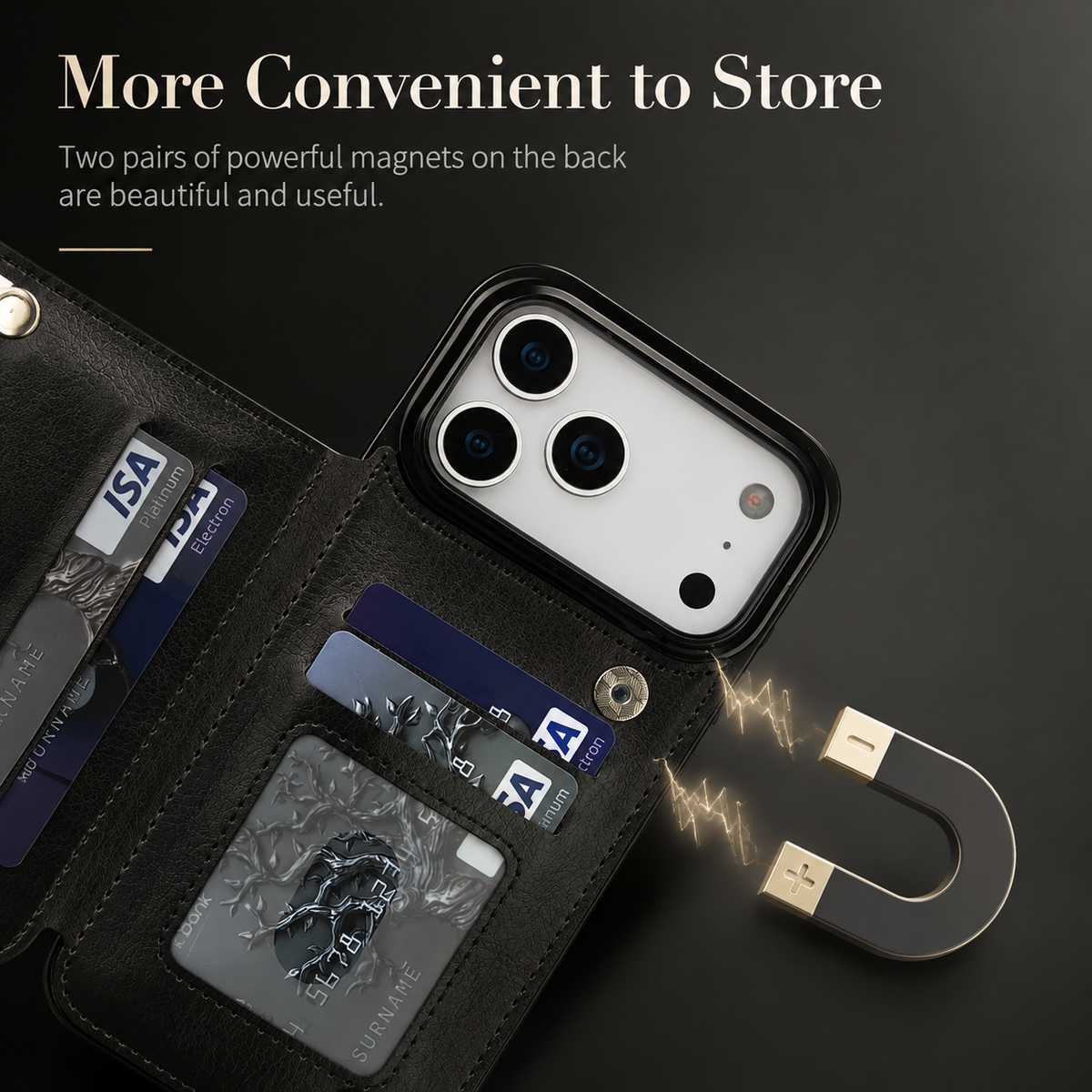 Premium iPhone Case Magnetic Flip Wallet Cover Faux Leather Card Holder Kickstand Shockproof Full Protection Camera Lens Guard Slim Protective Design