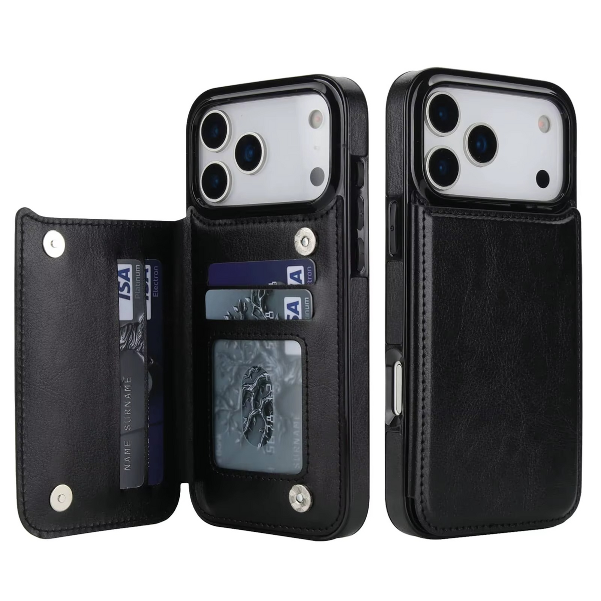 Premium iPhone Case Magnetic Flip Wallet Cover Faux Leather Card Holder Kickstand Shockproof Full Protection Camera Lens Guard Slim Protective Design