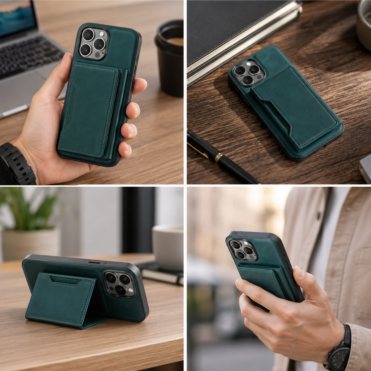 Premium iPhone Case Magnetic Leather Wallet Card Holder Money Pocket Kickstand Shockproof Protective Cover Anti Fingerprint Non Slip Slim Secure Storage