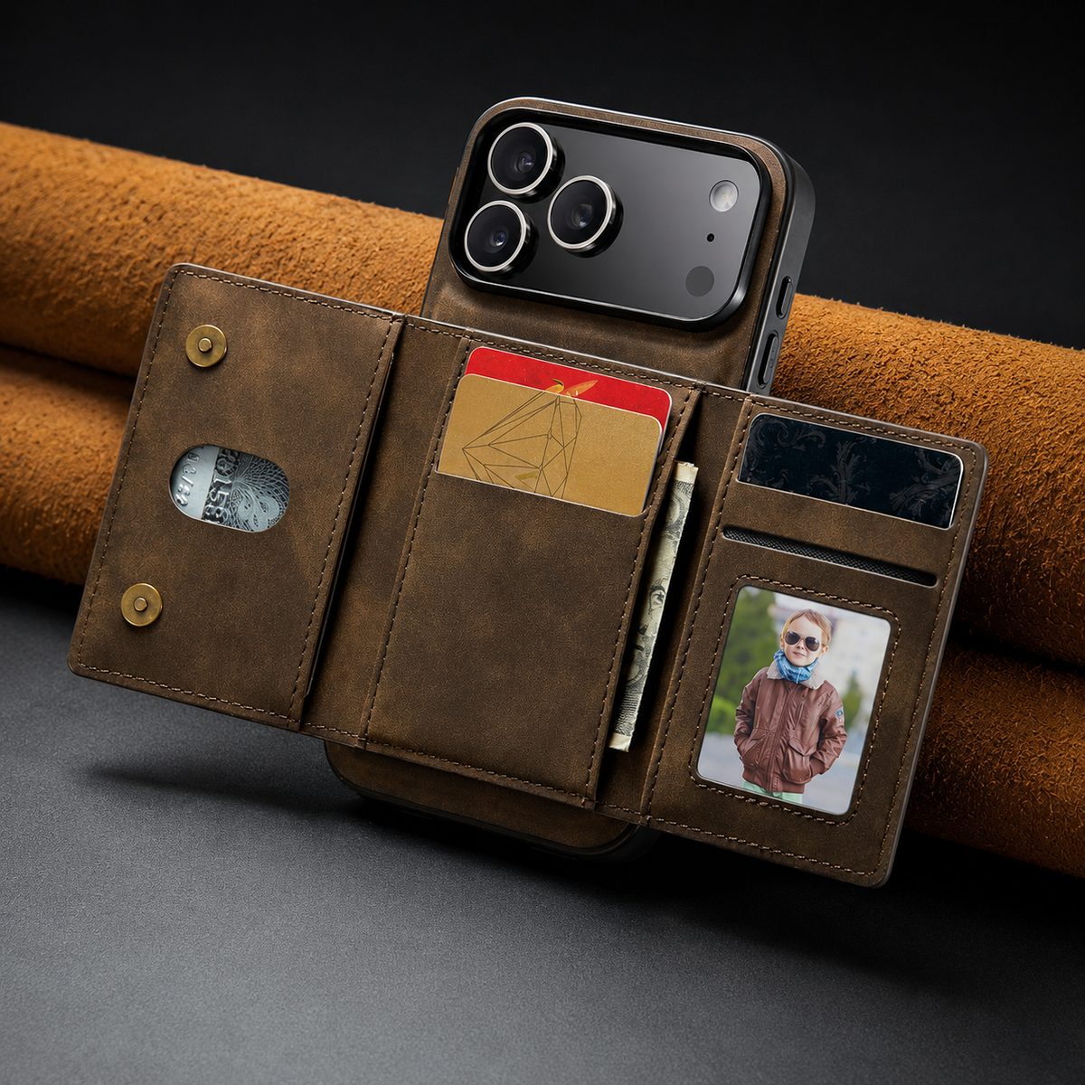Premium iPhone Case Magnetic Leather Wallet Card Holder Money Pocket Kickstand Shockproof Protective Cover Anti Fingerprint Non Slip Slim Secure Storage