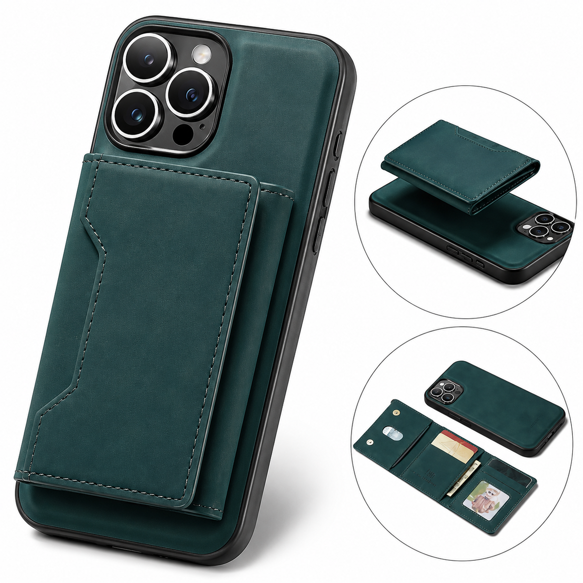 Premium iPhone Case Magnetic Leather Wallet Card Holder Money Pocket Kickstand Shockproof Protective Cover Anti Fingerprint Non Slip Slim Secure Storage
