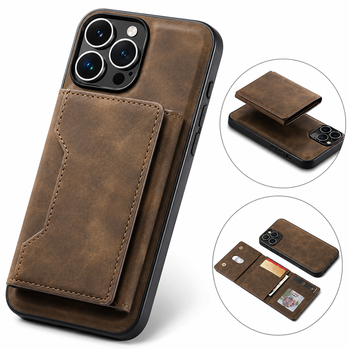 Premium iPhone Case Magnetic Leather Wallet Card Holder Money Pocket Kickstand Shockproof Protective Cover Anti Fingerprint Non Slip Slim Secure Storage