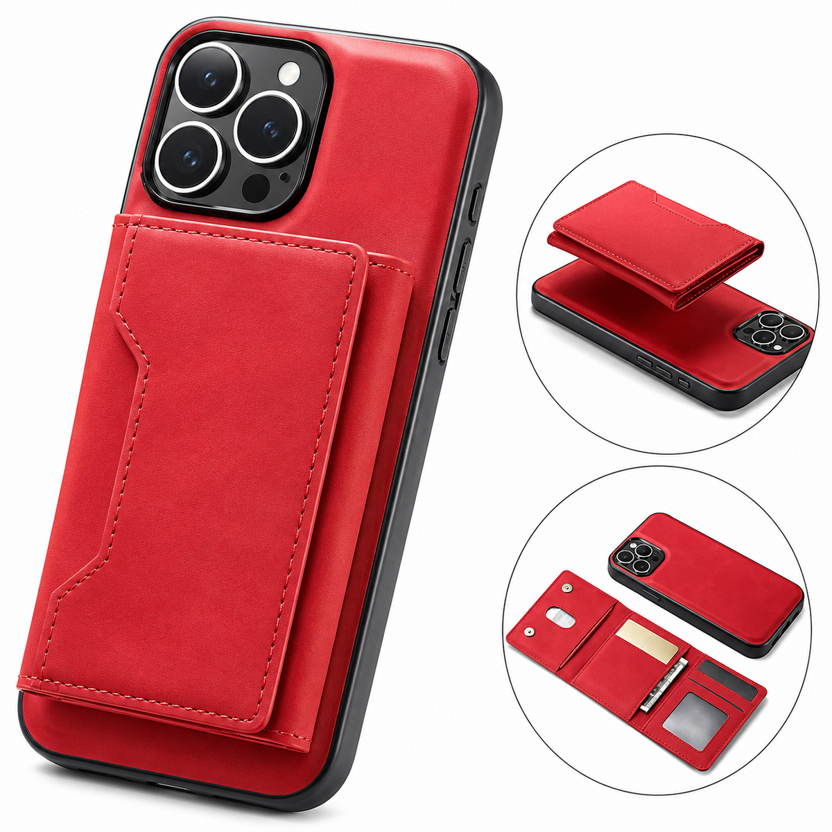 Premium iPhone Case Magnetic Leather Wallet Card Holder Money Pocket Kickstand Shockproof Protective Cover Anti Fingerprint Non Slip Slim Secure Storage