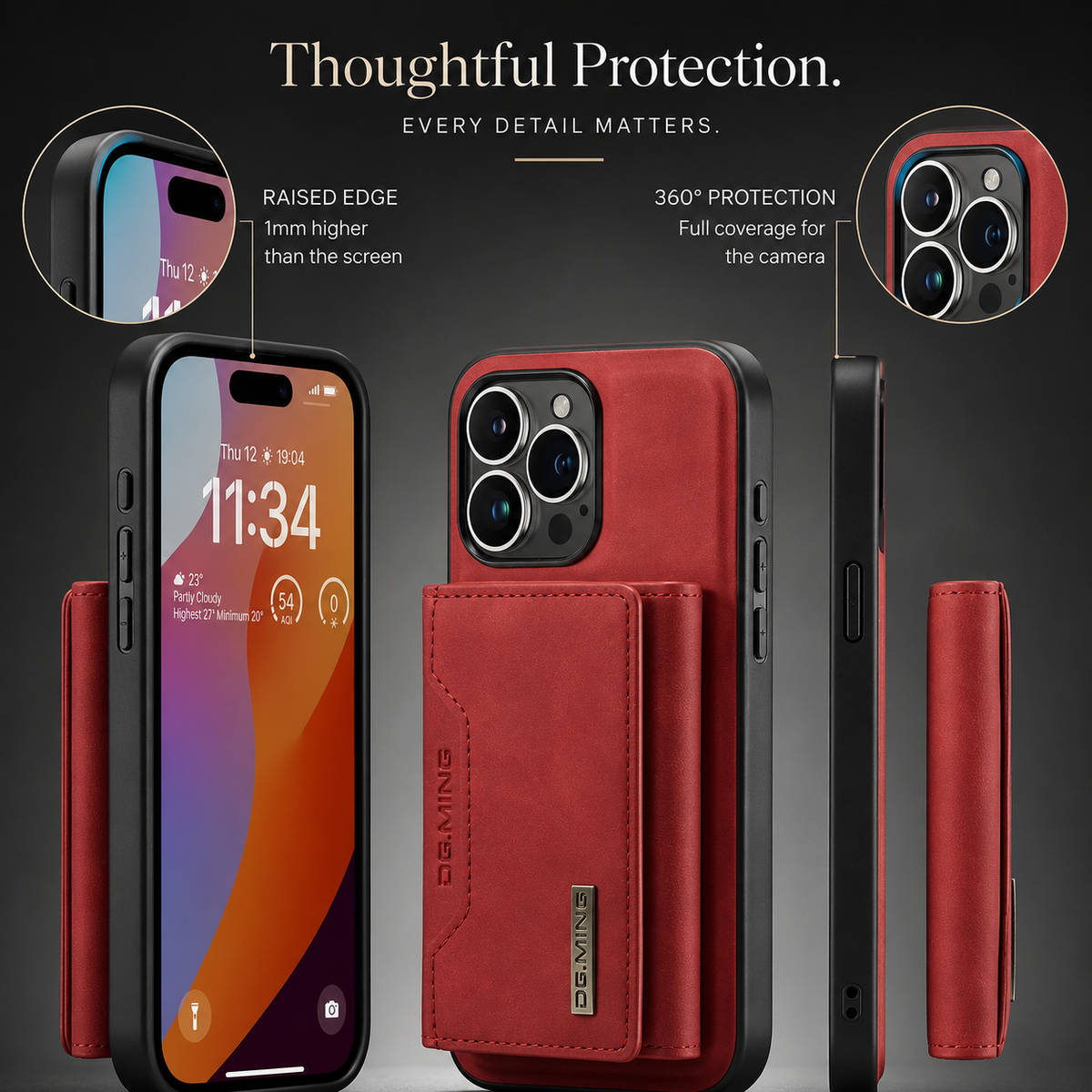 Premium iPhone Case Magnetic Leather Wallet Card Holder Money Pocket Kickstand Shockproof Protective Cover Anti Fingerprint Non Slip Slim Secure Storage