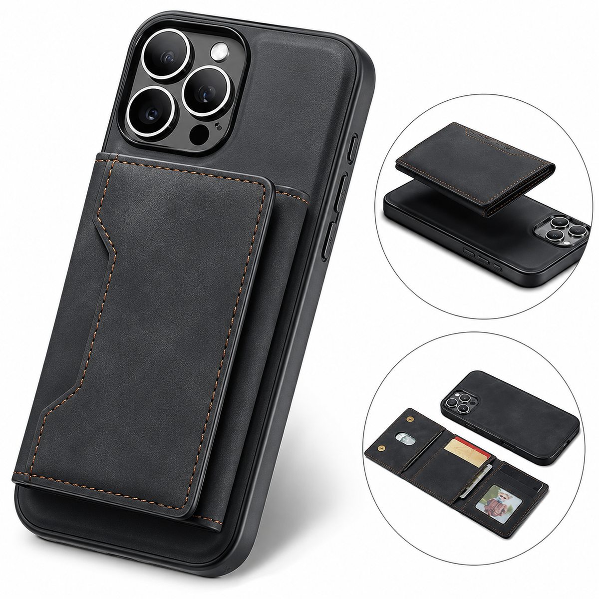Premium iPhone Case Magnetic Leather Wallet Card Holder Money Pocket Kickstand Shockproof Protective Cover Anti Fingerprint Non Slip Slim Secure Storage