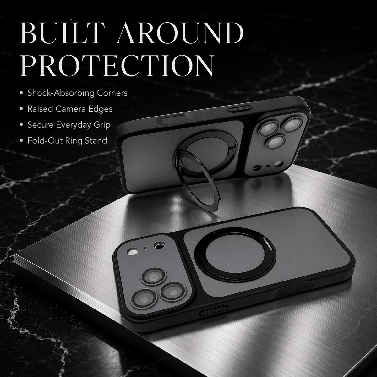 Premium iPhone Case Magnetic Metal Ring Holder Bracket Shockproof PC TPU 3D Anti Scratch Anti Fingerprint Slim Protective Bumper Phone Cover Case Design