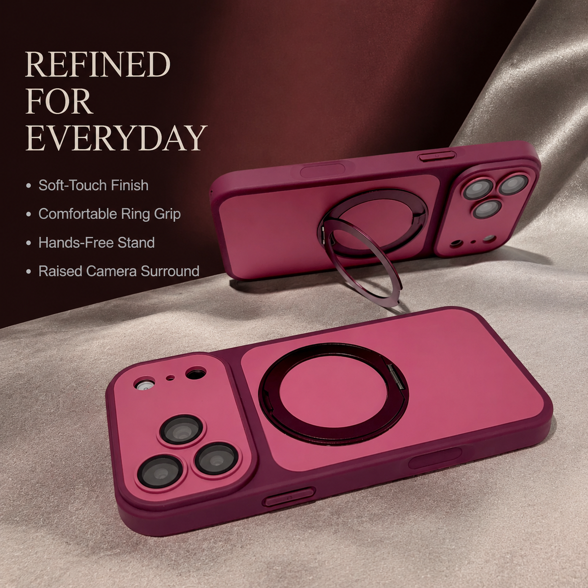 Premium iPhone Case Magnetic Metal Ring Holder Bracket Shockproof PC TPU 3D Anti Scratch Anti Fingerprint Slim Protective Bumper Phone Cover Case Design
