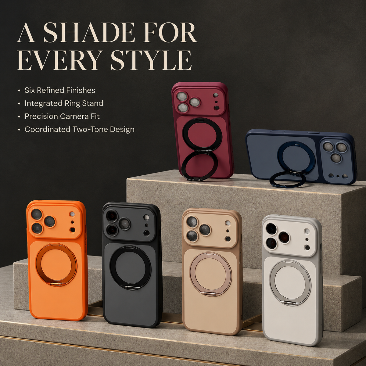 Premium iPhone Case Magnetic Metal Ring Holder Bracket Shockproof PC TPU 3D Anti Scratch Anti Fingerprint Slim Protective Bumper Phone Cover Case Design